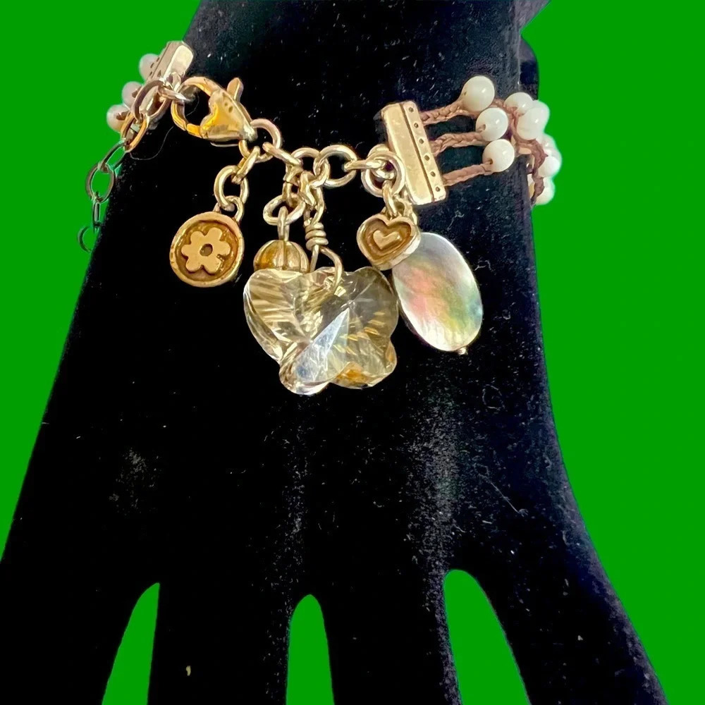 Vintage Brighton Cord With Crystals Bracelet.  Crystals Ann little pearl like.